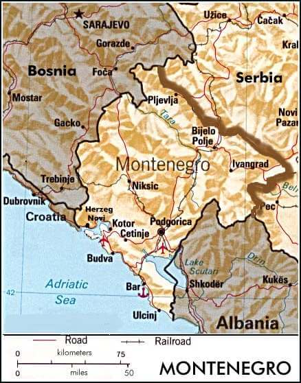 Montenegro physique carte